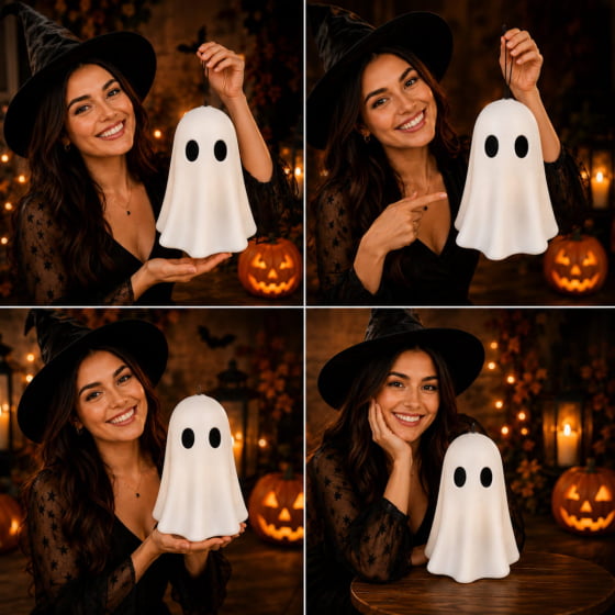Fantasma Boo Branco com Soquete para Decoração de Halloween