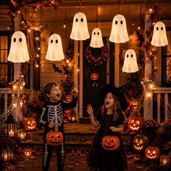 Fantasma Boo Branco com Soquete para Decoração de Halloween