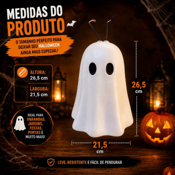 Fantasma Boo Branco com Soquete para Decoração de Halloween