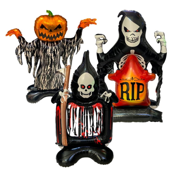 Kit 3 Balão Metalizado Inflável Gigante Decoração Halloween