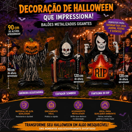 Kit 3 Balões Metalizados Gigantes para Halloween