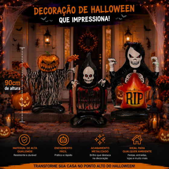 Kit 3 Balões Metalizados Gigantes para Halloween