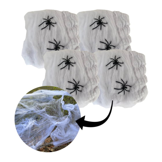 Kit 4 Pçs Decoração De Halloween Teia De Aranha Branca