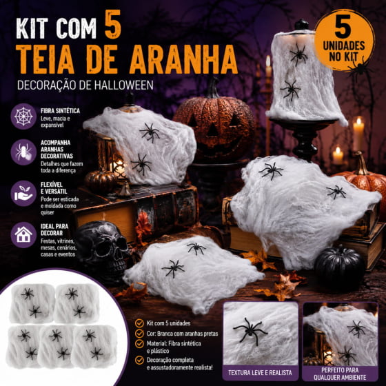 Kit Com 5 Teia De Aranha Decoração Halloween Homem Aranha