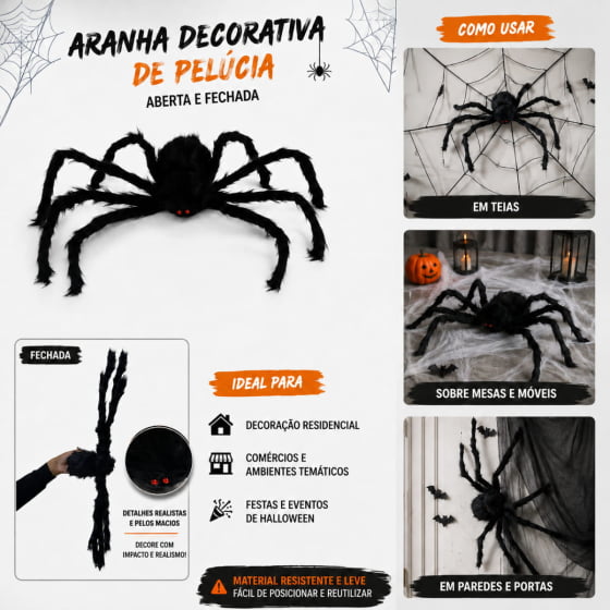 Kit Decoração de Halloween Aranha + Teia de Aranha + Fantasma