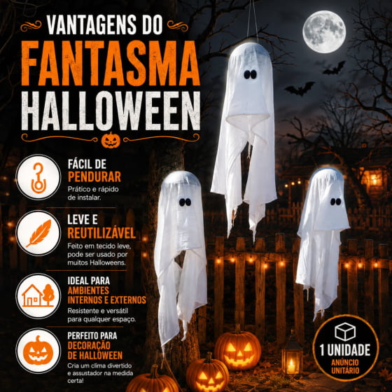 Kit Decoração de Halloween Aranha + Teia de Aranha + Fantasma
