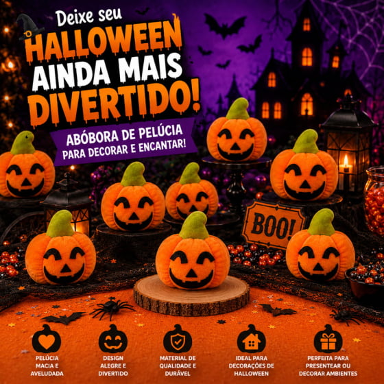 Mini Abóbora de Pelúcia Laranja para Halloween