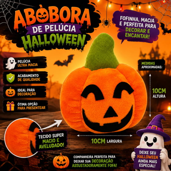 Mini Abóbora Pelúcia Laranja Decoração de Halloween Mini Abóbora Pelúcia Laranja Decoração de Halloween
