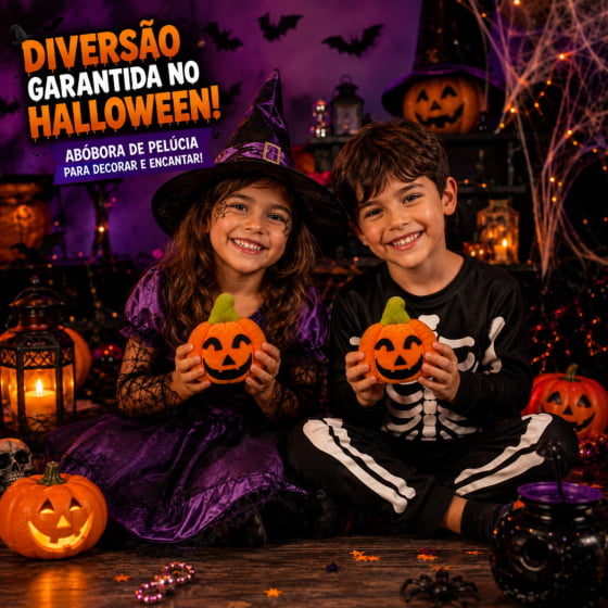 Mini Abóbora de Pelúcia Laranja para Halloween