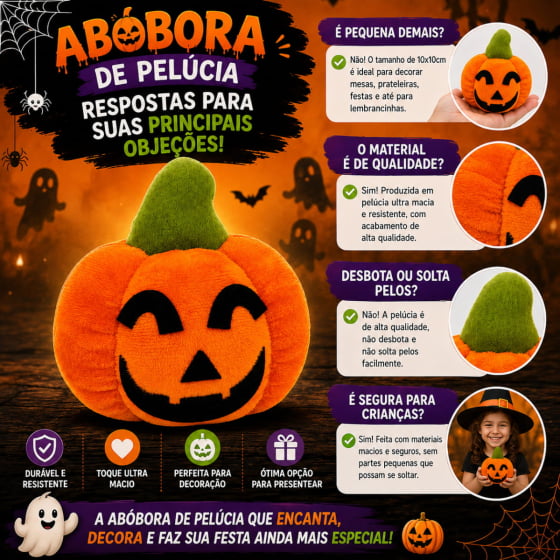 Mini Abóbora de Pelúcia Laranja para Halloween
