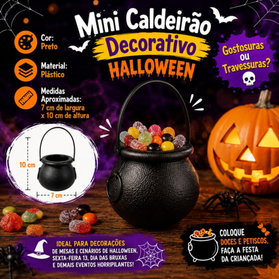 Mini Caldeirão de Bruxa Halloween Preto Unidade Mini Caldeirão de Bruxa Halloween Preto Unidade