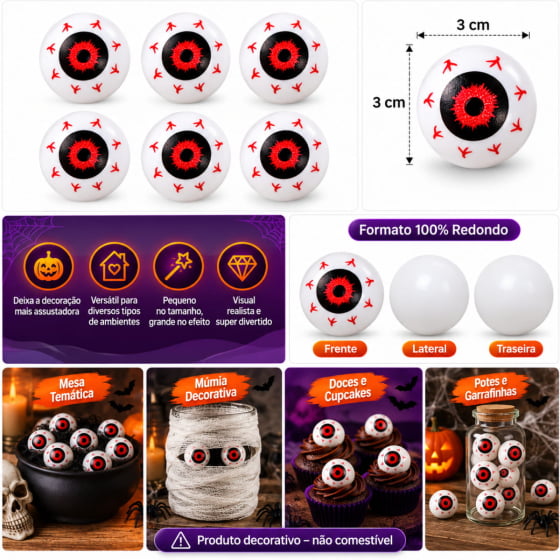 Mini Olhos Decoração de Halloween 6 Unidades