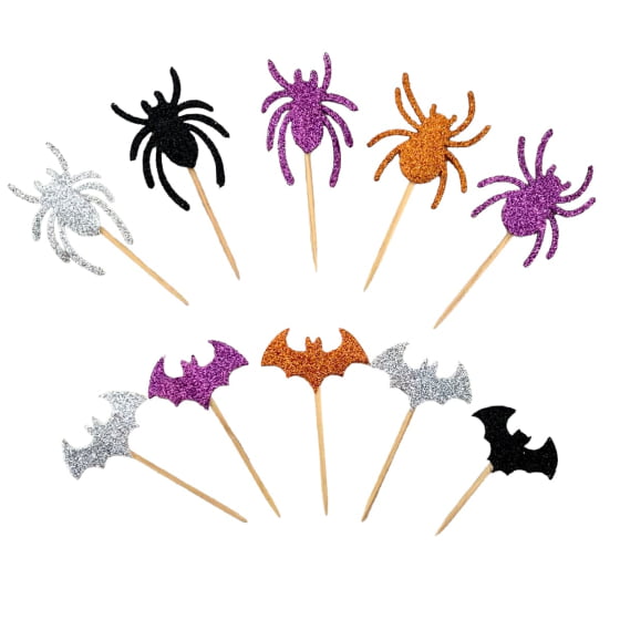 Palito Decorativo para Halloween Aranhas e Morcegos