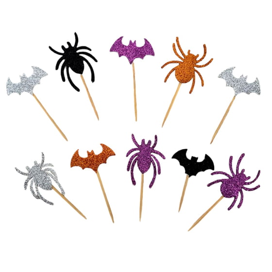 Palito Decorativo para Halloween Aranhas e Morcegos