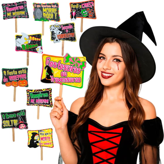 Plaquinha para Selfie Halloween Neon