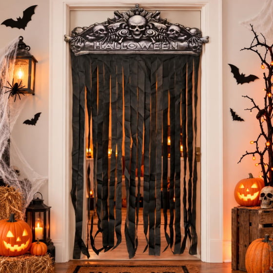 Portal Caveira com Cortina Decoração de Halloween
