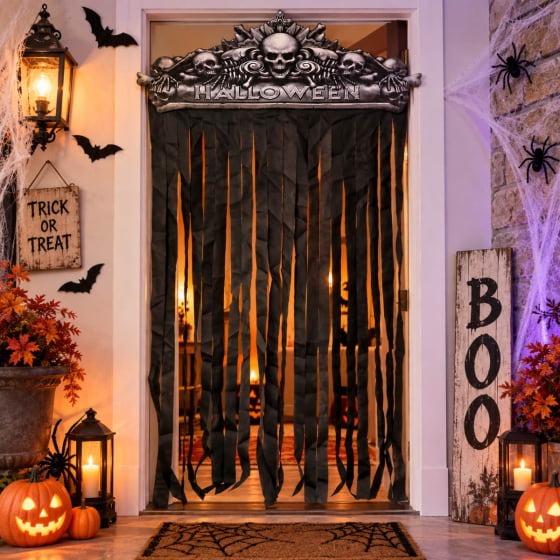 Portal Caveira com Cortina Decoração de Halloween