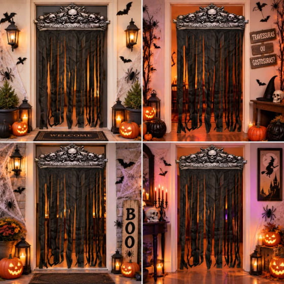 Portal Caveira com Cortina Decoração de Halloween