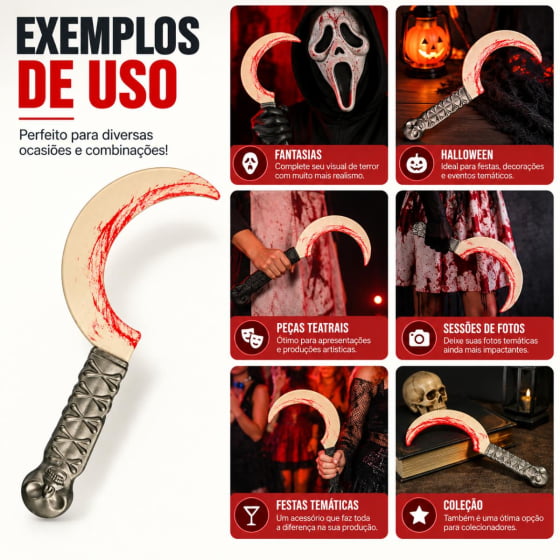 Foice de Plástico Pequena com Sangue Halloween