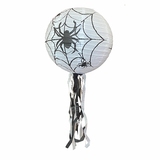 Luminária de Papel Decoração Halloween Aranhas Branca