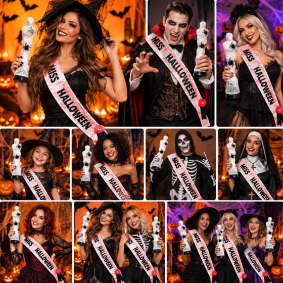 Kit Faixa Miss Halloween + Troféu Mister Múmia