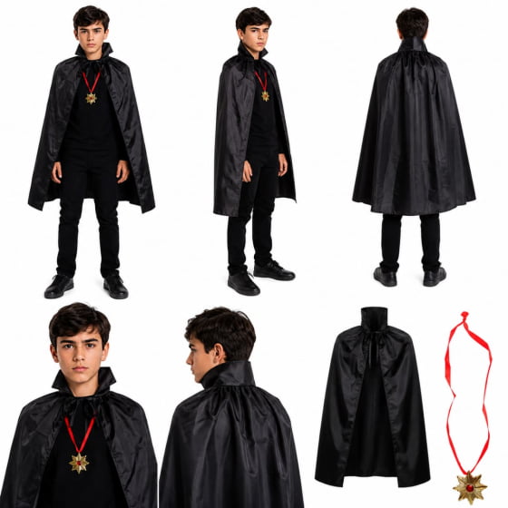 Kit Fantasia Drácula Infantil com Capa e Colar