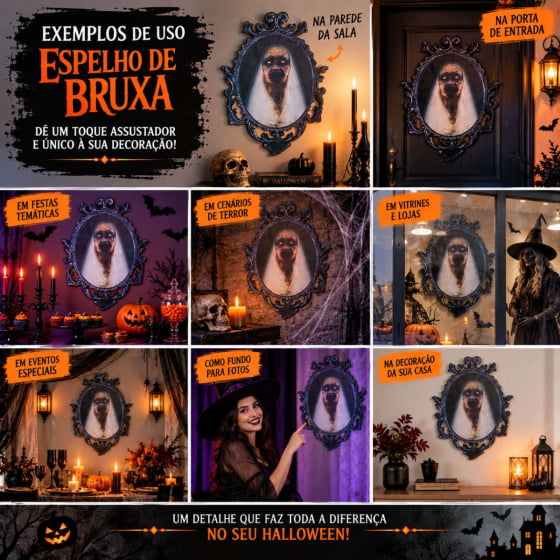 Painel em MDF Espelho de Bruxa para Halloween