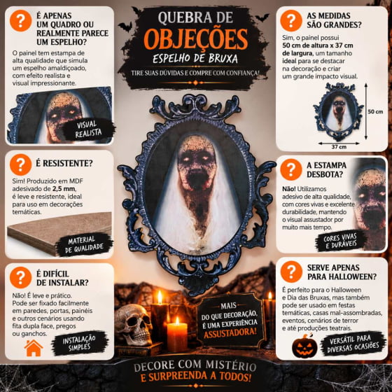Painel em MDF Espelho de Bruxa para Halloween