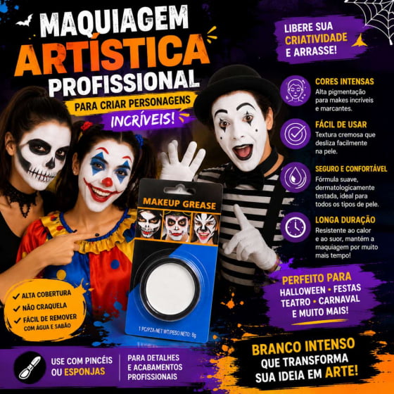 Maquiagem Base Branca Para Rosto Makeup Grease Halloween 8 gramas