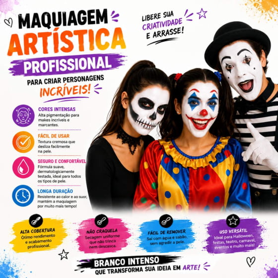 Maquiagem Base Branca Para Rosto Makeup Grease Halloween 8 gramas