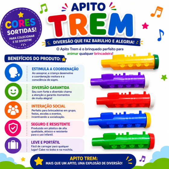 Apito Trem de Plástico - 5 unidades Apito Trem de Plástico - 5 unidades