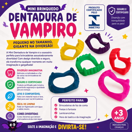 Dentadura de Vampiro Colorida - 12 unidades