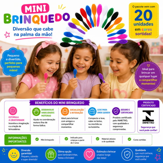 Mini Escovinha de Plástico - 20 unidades