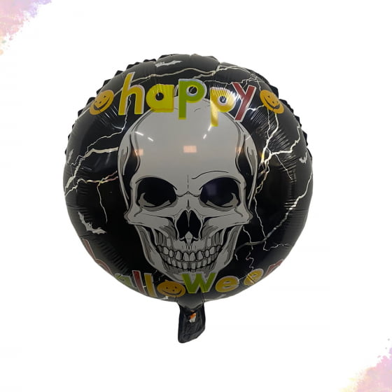Balão Metalizado Redondo Caveira Halloween