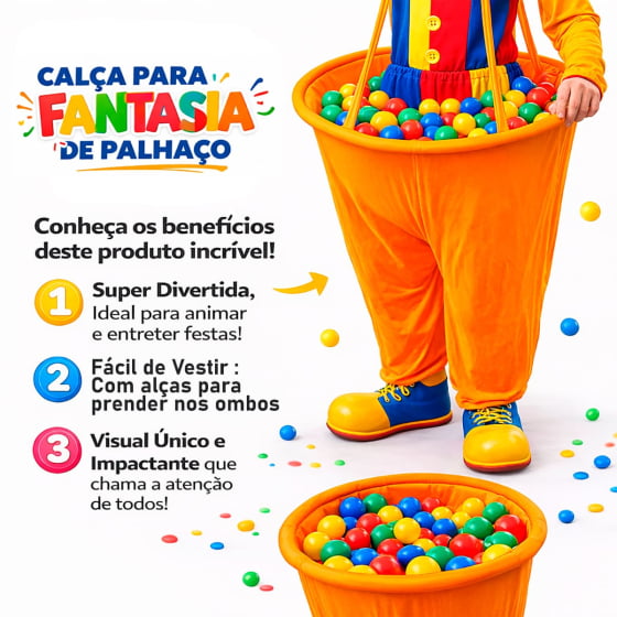 Calça Fantasia Palhaço Pega Bolinhas Adulto ou Infantil