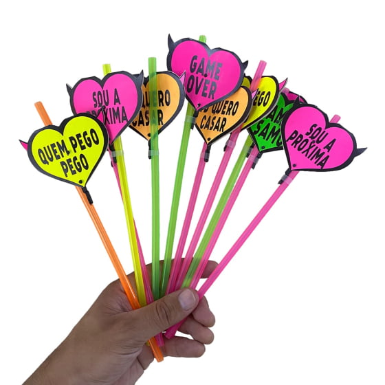 Canudo Coração Neon Despedida de Solteira - 10 unidades