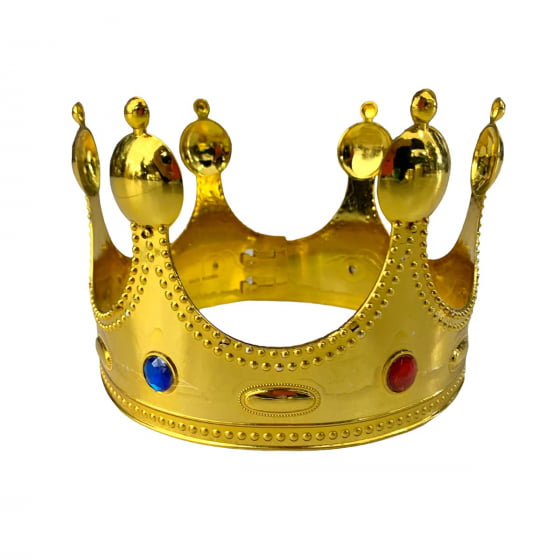 Coroa Plástica de Rei Luxo Dourada Acessório Para Fantasia 