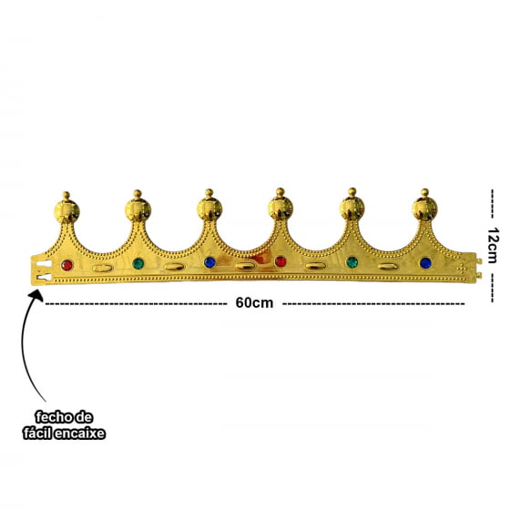 Coroa Plástica de Rei Luxo Dourada Acessório Para Fantasia 