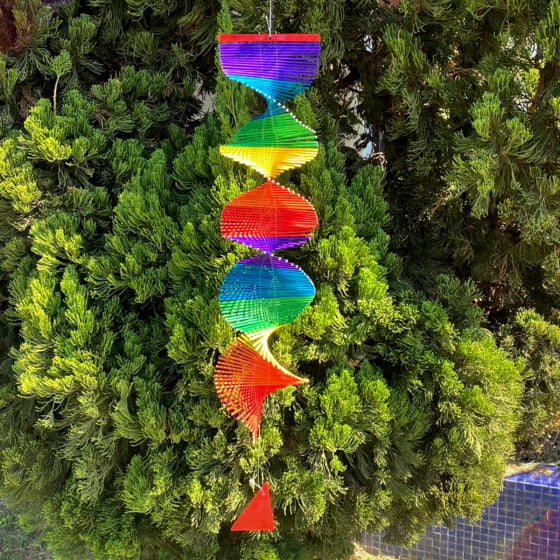 Enfeite de Madeira Espiral Colorido Sino dos Ventos 60 cm 