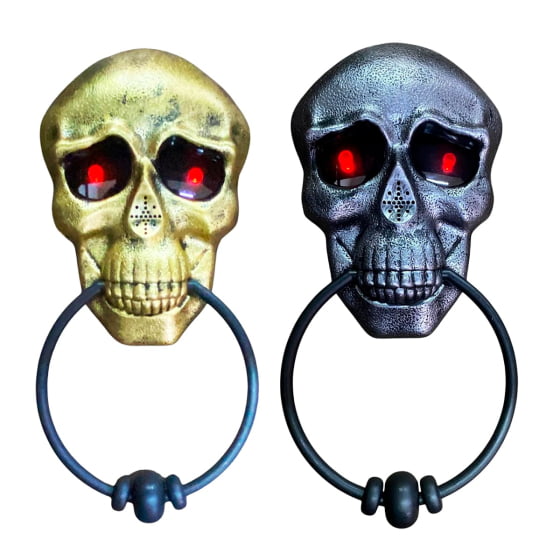 Enfeite de Porta Caveira Skull Door Knocker Pisca e Fala
