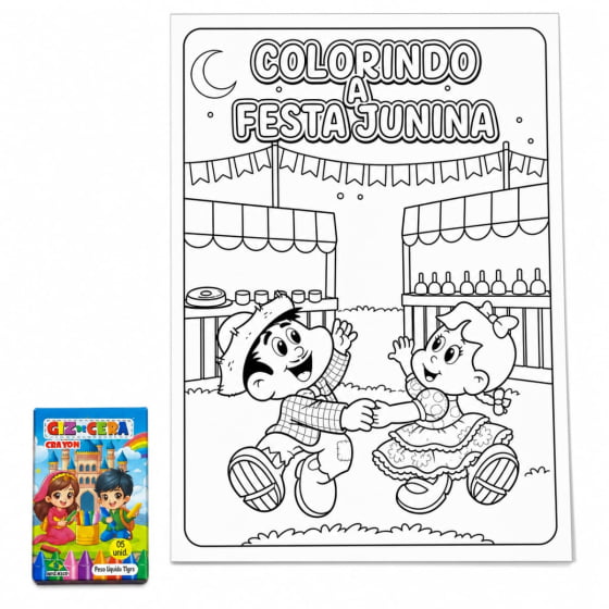 Folhas Colorindo Festa Junina -Com 8 Unidades + Giz