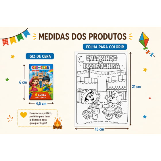 Folhas Colorindo Festa Junina com 8 Unidades e Giz