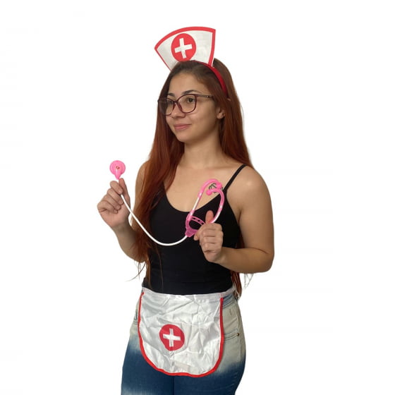 Kit Enfermeira Luxo com Tiara Estetoscópio e Avental