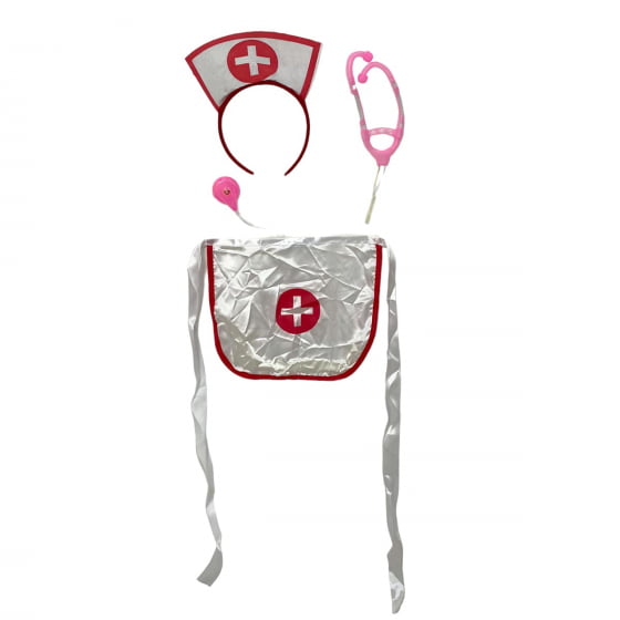 Kit Enfermeira Luxo com Tiara Estetoscópio e Avental