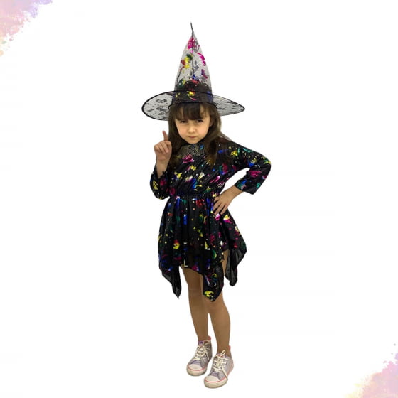 Kit Fantasia Halloween Infantil Bruxa (Vestido + Chapéu)