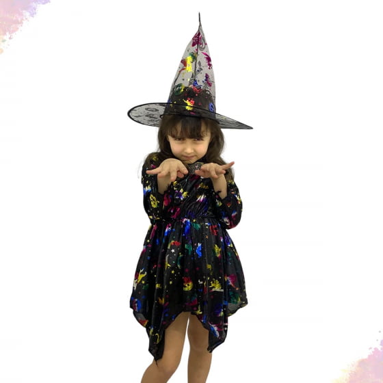 Kit Fantasia Halloween Infantil Bruxa (Vestido + Chapéu)