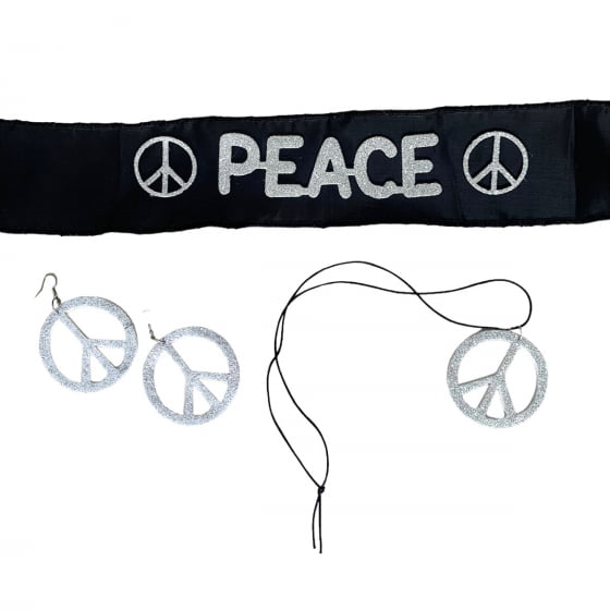 Kit Hippie Acessórios Para Fantasia Carnaval Símbolo da Paz