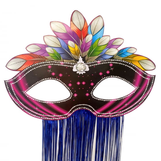Kit Máscara Cartonada Carnaval Com Cortina Metalizada
