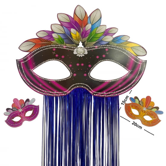 Kit Máscara Cartonada Carnaval Com Cortina Metalizada