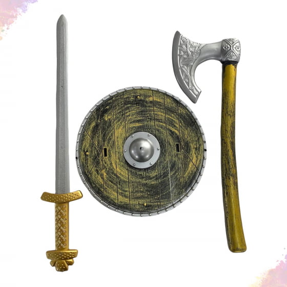 Kit Medieval Importado com Escudo Espada e Machado